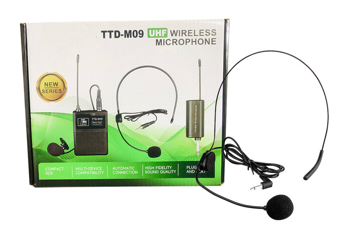 TTDM09 UHF Wireless Microphone Kit 2 in 1 Head Mic | Wireless Head Microphone