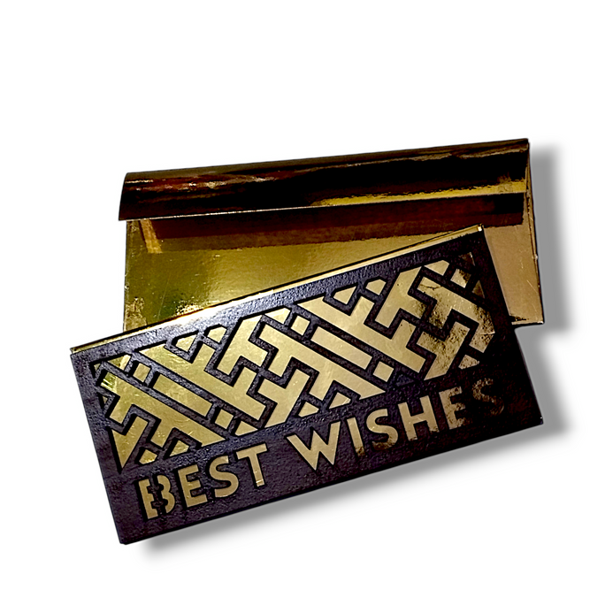 01 Golden color Wooden frame Greeting card Envelopes, to congratulate your loved ones, stylish design of wooden frame of on finest golden color chemical coated cardboard envelope, double taped.