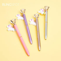 01 Pc Diamond Unicorn Lu.xury Metal Crystal Top Big Diamond Ballpoint GEL Pen Fashion Carat Gift For School Office