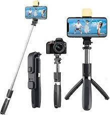 R1s Bluetooth Selfie Sticks with Remote and Selfie Light 3-in-1 Multifunctional Selfie Stick Tripod Stand Mobile Stand Compatible with All Phones 360° Rotation Long Selfie Stick with LED Fill Light