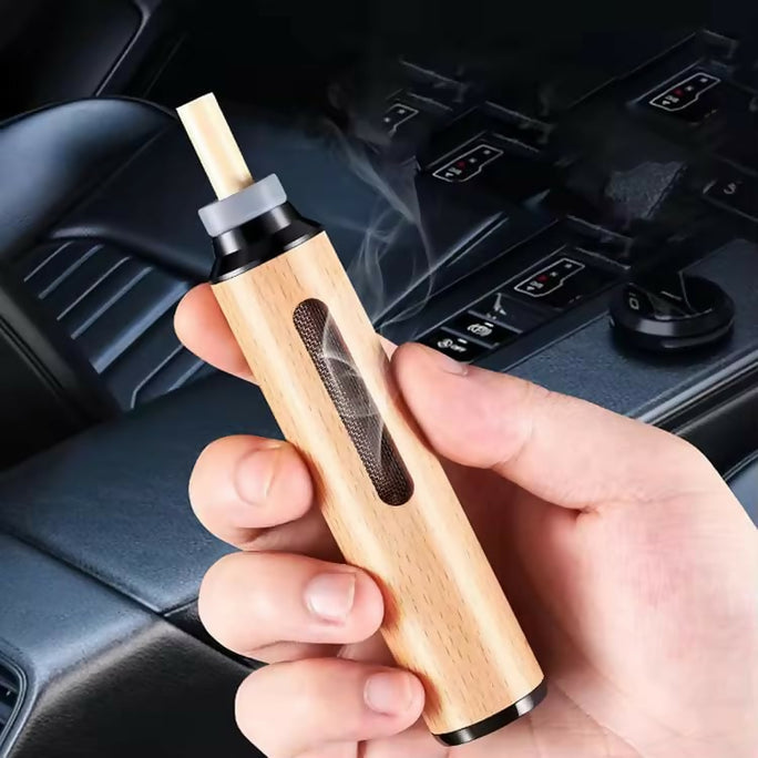 Wooden Car Ashtray, Mini Portable Handheld Ash Holder with Anti-Soot Flying Cover for Driving & Office Use