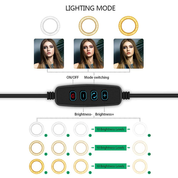 HX-260 26cm 10 Inch Round Ring Light Selfie Stick For YouTube TikTok Insta