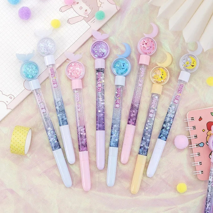 01 Pc LIQUID GLITTER Buttrefly BALL POINT GLITTER GEL PEN Fairy Stick Ballpoint Pen Glitter Liquid Sand Pen Bling Rainbow Dynamic Crystal Ball Pen Gel Ink Pen Student Pen Rollerball Pens for Women Girl Gift Stationery School Office Supplies