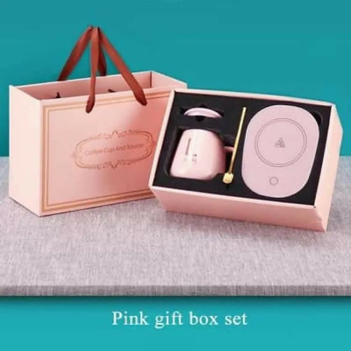 Lucky Portable Coffee Cup Warmer Heater Set Heat Heating Cup Pad Ceramics Mug Thermostatic Electric Coaster 55 Mug Mat Office Tea Coffee Milk Heater With Cup Spoon(Gift Box Package