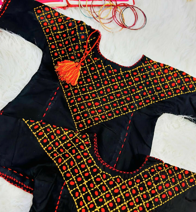 Kids Fitt Girls Black Hand Embroidered Khaddar 2 Piece Suit – Tassel Detail