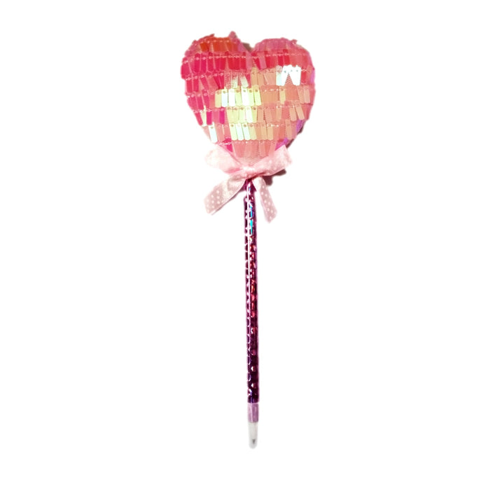 01 pc Heart Shaped Pens Flip Sequin Heart Shaped Pens Stripe Writing Pen for Wedding Party Office School Supplies