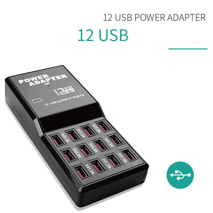 12 Port USB Charging Station | Universal Multi Charger Hub 12A Desktop Fast