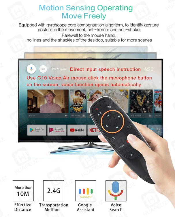 G10S Voice Control Air Mouse | 2.4GHz Wireless Remote with USB Receiver 6 Axis