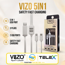 Vizo 5 in 1 Dual Port Fast Charging Cable – Multi-Connector High-Speed Charging Cable