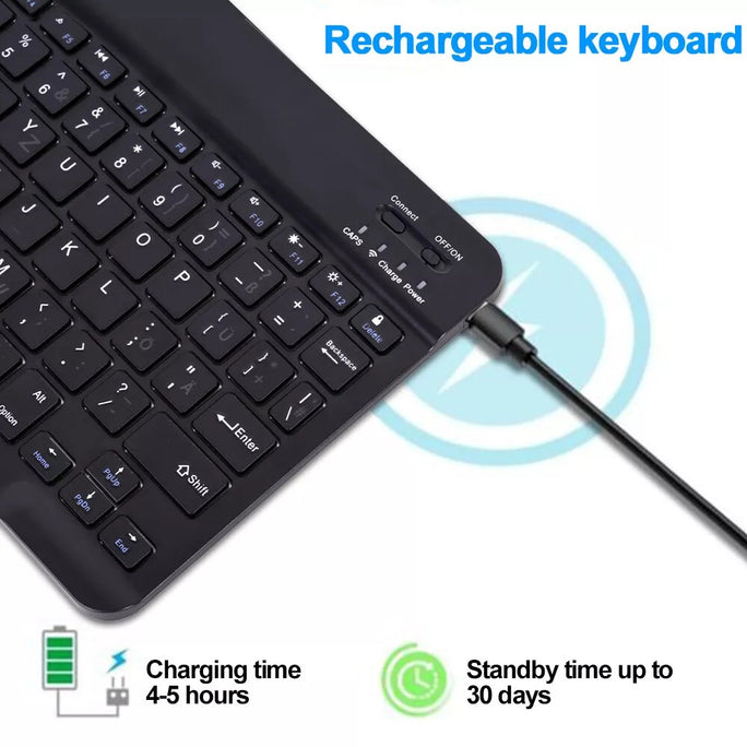 Rechargeable Bluetooth Keyboard with Cell Powered Mouse Combo Wireless Slim
