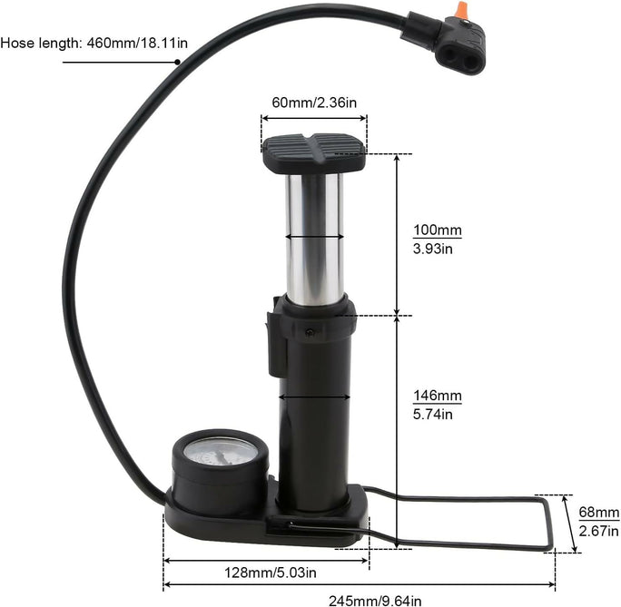 High Pressure Foot Air Pump with Gauge Heavy-Duty Foot Bike Pump for Bicycle Ball Scooter Car Inflatable Toys Mini Pump