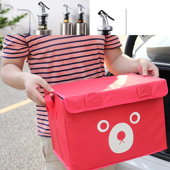 Premium Panda Design Folding Storage Bins | Quilt Basket, Kid Toys Organizer, Cabinet Wardrobe Storage Bags | Large 14 X11 X 10 Inches | Stylish & Durable Non-woven Fabric | Organize in Style Red