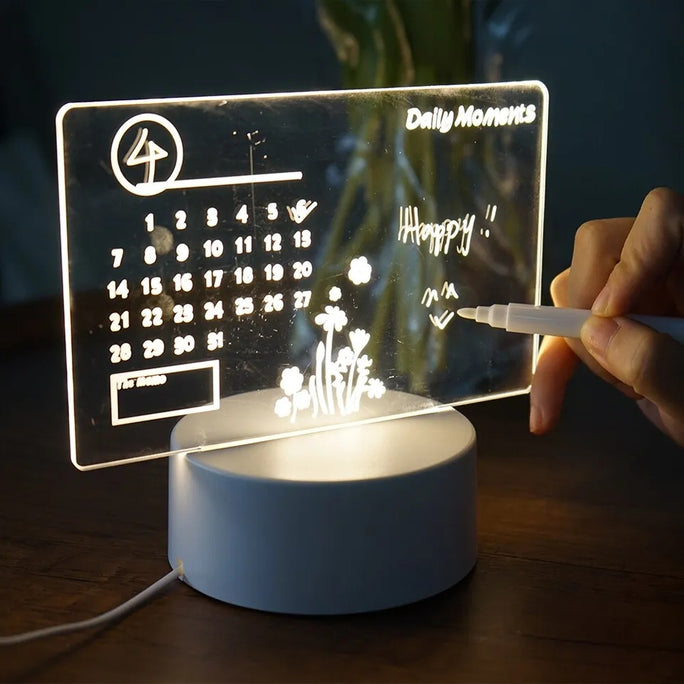 Acrylic DIY Desktop Lamp USB Calendar Board Message Board Light Rewritable Lightweight Multifunctional With Pen Home Accessories 1Pcs