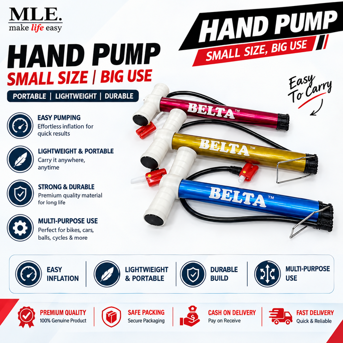 Portable Hand Pump – Mini Air Pump for Bike, Car, Football & Cycle | Lightweight Aluminum Body
