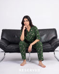 Sajiero Linen Oversized PJ Set - Floral Breeze - Green