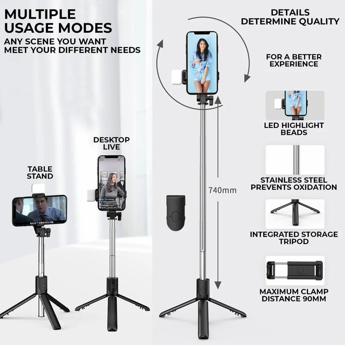 Bluetooth Selfie Stick R1S with Remote 4 in 1 Multifunctional Tripod Stand
