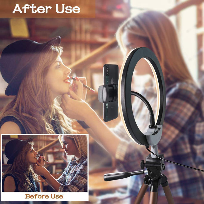 HX-260 26cm 10 Inch Round Ring Light Selfie Stick For YouTube TikTok Insta