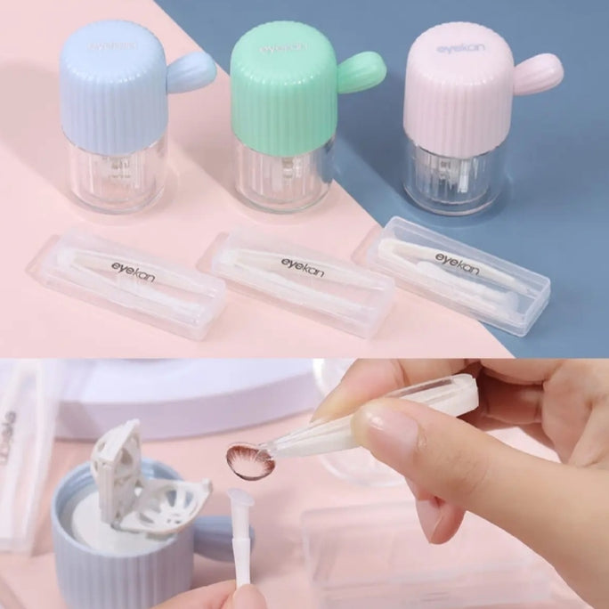 Contact Lens Cleaner Case With Tweezer & Applicator Manual Rotary Lens Washer | Cleaner Travel Plastic Container Storage Soaking Box | Lens Washer + Tweezer & Applicator