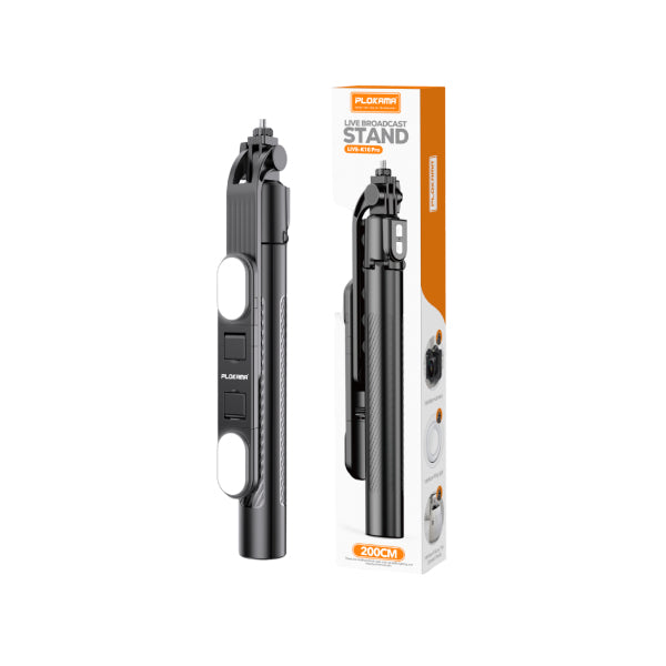 Live K10 PRO 6.5 Feet / 200CM Tripod Stand Selfie Stick Two Lights Chargeable