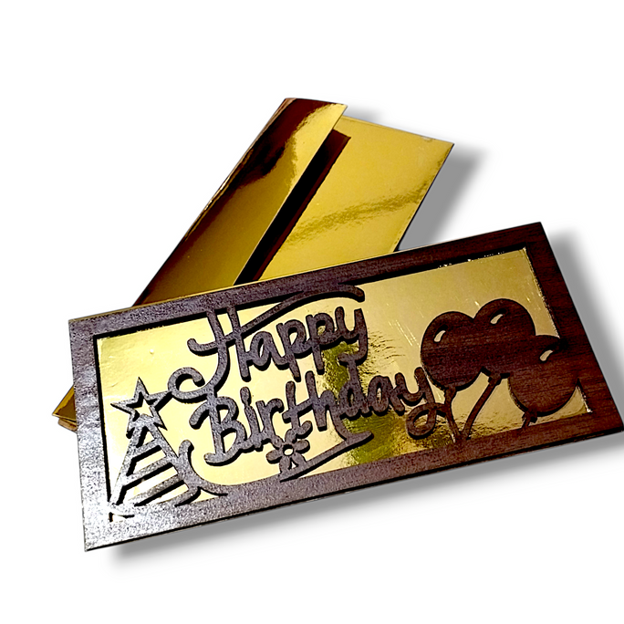 01 Golden color Wooden frame Greeting card Envelopes, to congratulate your loved ones, stylish design of wooden frame of on finest golden color chemical coated cardboard envelope, double taped.