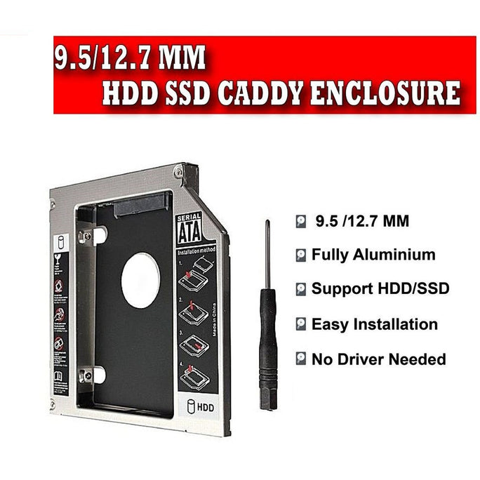 Slim + Fat 2nd HDD Caddy 9.5mm & 12.7Mm SATA 3.0 2.5 SSD Case Second Hard Disk