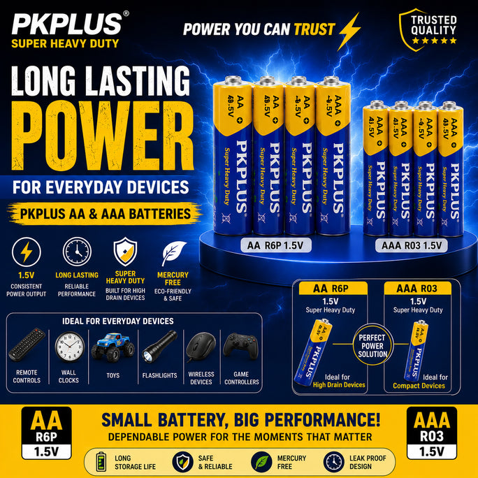PKCELL AAA R03 & AA R6P R1.5V Batteries | Super Heavy Duty Dry Cell 4 Pack for
