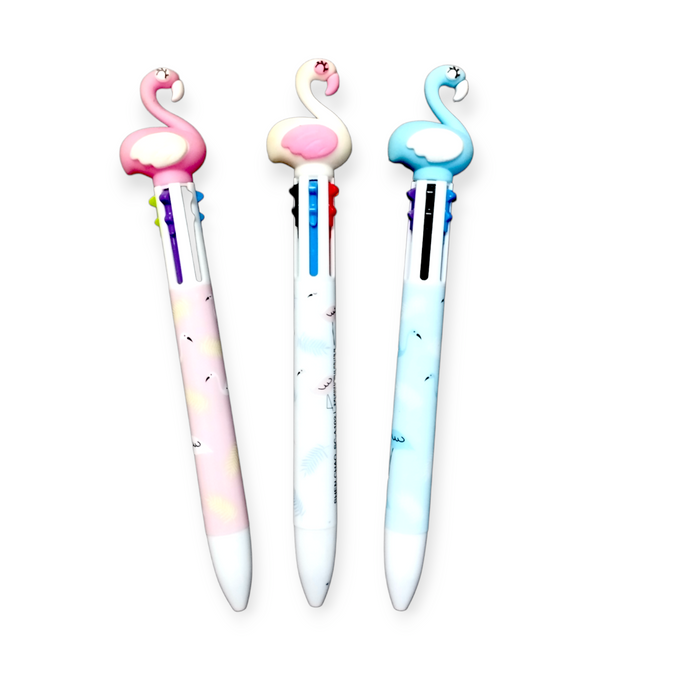 01 pc Cute Flamino 6 in 1 Cartoon 6 Colors Ballpoint Pen School Office Supply Gift Stationery Kids For Gift