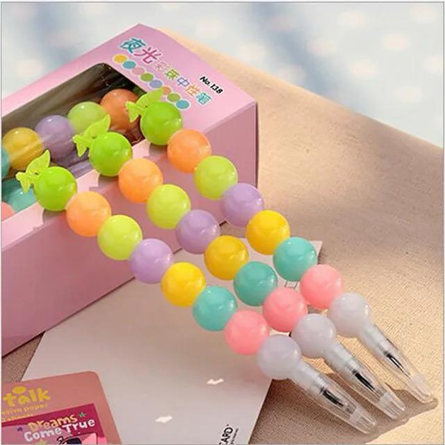 1Pc Gel Pen Candy Color Night light colored bead Bracelet GelPen student Writing pen Signature Pen office school Stationery