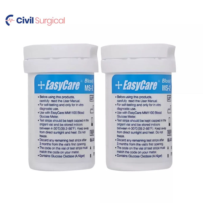 EasyCare Blood Glucose Test Strips | Pack of 25 & 50 (25x2 Twin Vials) | Compatible with EasyCare Glucometer | No Coding Required High-Accuracy Sugar Testing Strips