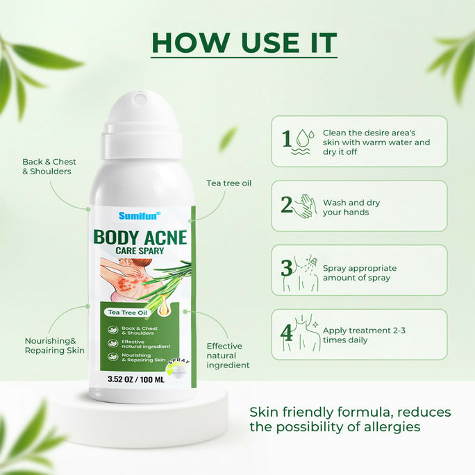 Sumifun Body Acne Care Spray 100ml | Tea Tree Body Spray | Back, Chest & Shoulder Skin Care Spray | Daily Body Care Formula