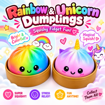 Rainbow Unicorn Color Dumpling Squishy Toy with Bamboo Box Slow Rising Stress Relief Fidget Ball Soft Squeeze Toys for Adults & Kids
