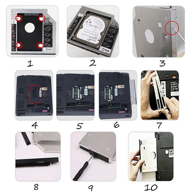 Slim + Fat 2nd HDD Caddy 9.5mm & 12.7Mm SATA 3.0 2.5 SSD Case Second Hard Disk