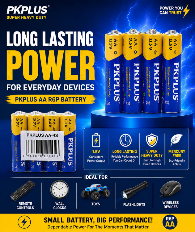 PKCELL AAA R03 & AA R6P R1.5V Batteries | Super Heavy Duty Dry Cell 4 Pack for