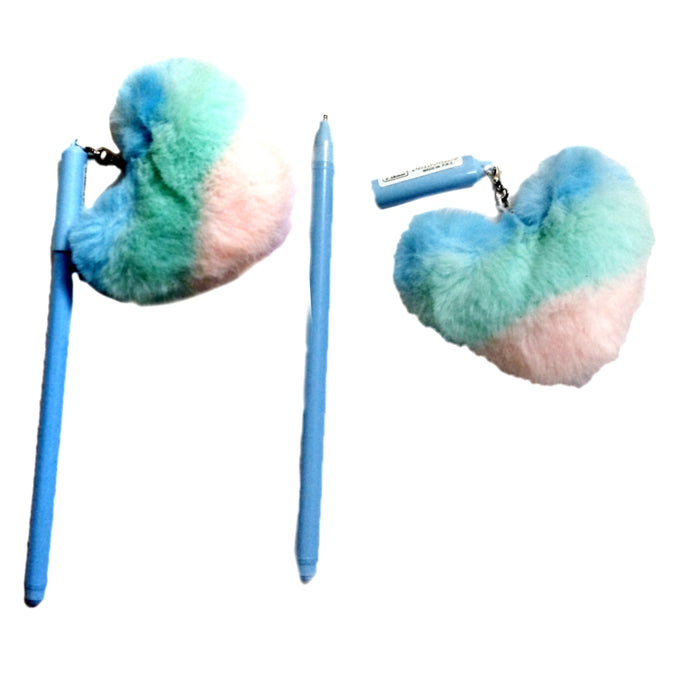 01 PC Pack Cute Heart Shape Pom Pom Ball Writing Gel Ink Pens for Office School Student Supplies,0.5 mm Tip Rollerball Pens, Random Color