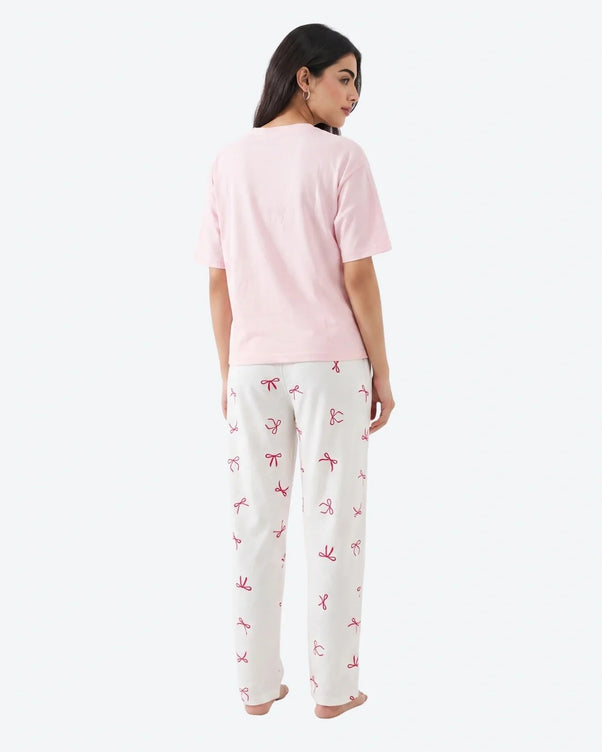 Sajiero Cotton PJ Set - Bow Bliss - Pink
