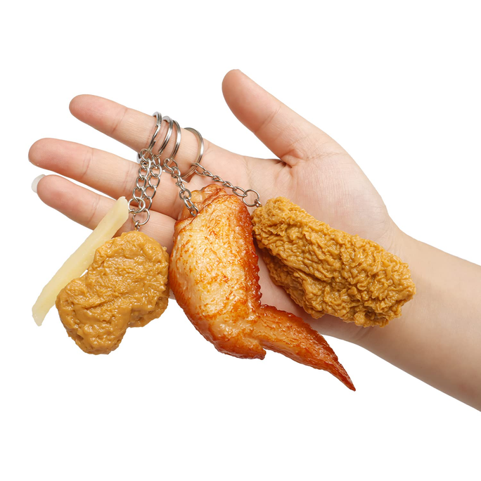 01 Pc Simulated Food Pendant PVC Fried Chicken Leg Wings French Fries Model Keychains Key Ring Jewelry Creative Decoration Gift