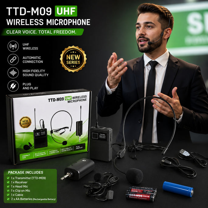 TTDM09 UHF Wireless Microphone Kit 2 in 1 Head Mic | Wireless Head Microphone