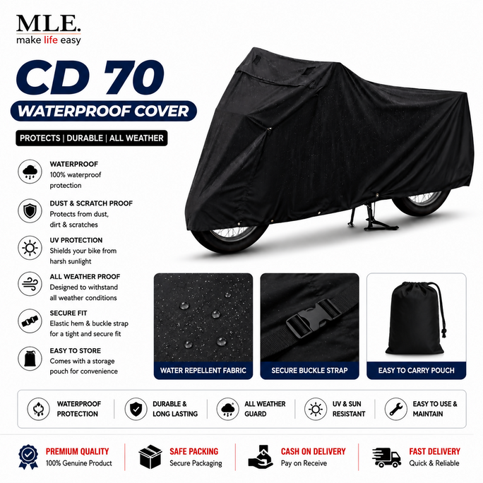 CD 70/125/150 Waterproof Bike Cover – Heavy Duty Motorcycle Rain Dust Sun Protection Cover – Universal Motorbike Body Cover (Black) Top Cover