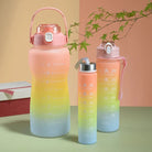 03 Pcs Set Motivational Water Bottle with Straw 3 Pcs, 64oz 32oz 16oz Time Marker Large Drinking Bottles Leakproof Half Gallon 2L Water Jugs for Sports Gym Travel BPA Free - Gradient Pi