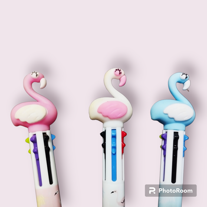 01 pc Cute Flamino 6 in 1 Cartoon 6 Colors Ballpoint Pen School Office Supply Gift Stationery Kids For Gift