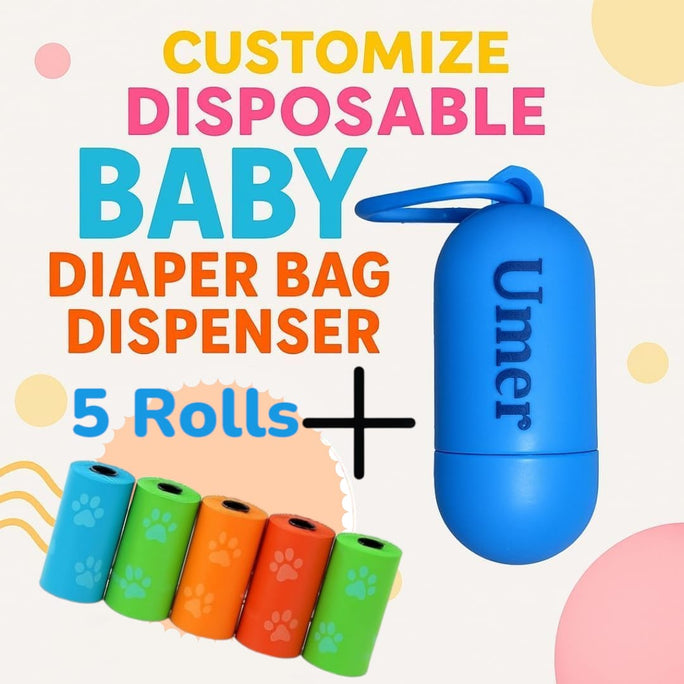 01 Dispenser + 05 Rolls Disopsable Baby Diapers Bag Box Kit Portable Baby Diapers Platics Bags Pet Waste Bag Box Kit Portable Baby Diapers Platics Bags Rubbish Bags Garbage Bag Removable Box Nappy Bag with Rope/hooks