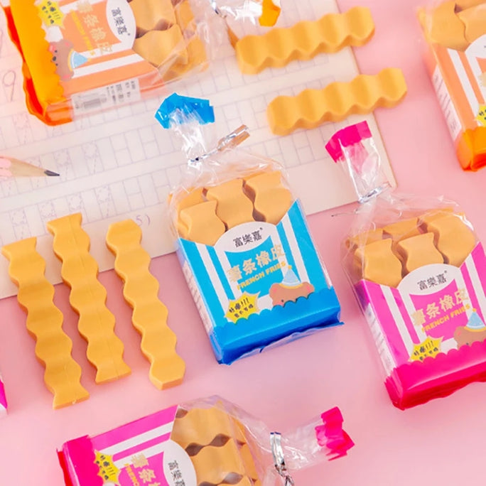 1 Box Creative Fries Rubber Eraser Cute Kroean Pencil Eraser Children Gift Kids Student Office Stationery Supplies