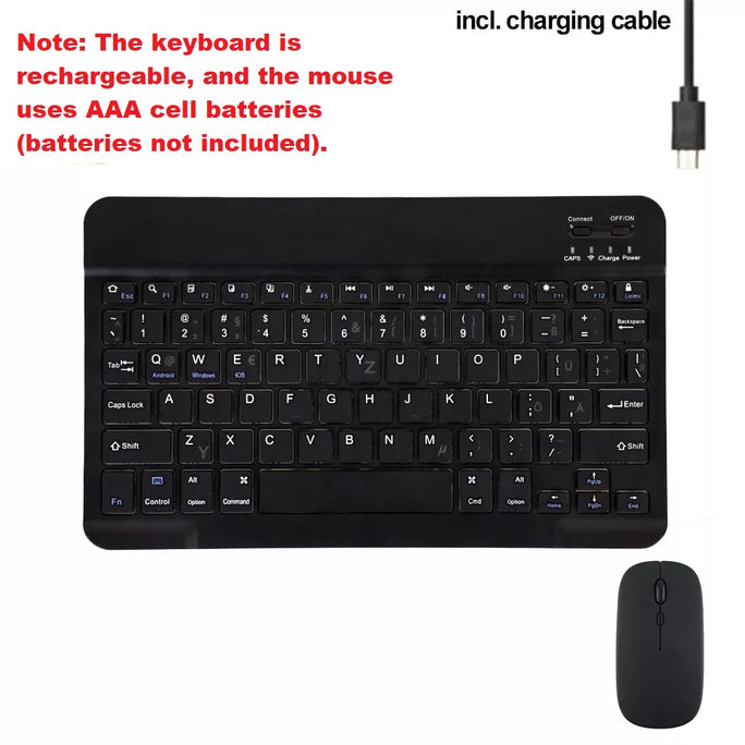 Rechargeable Bluetooth Keyboard with Cell Powered Mouse Combo Wireless Slim