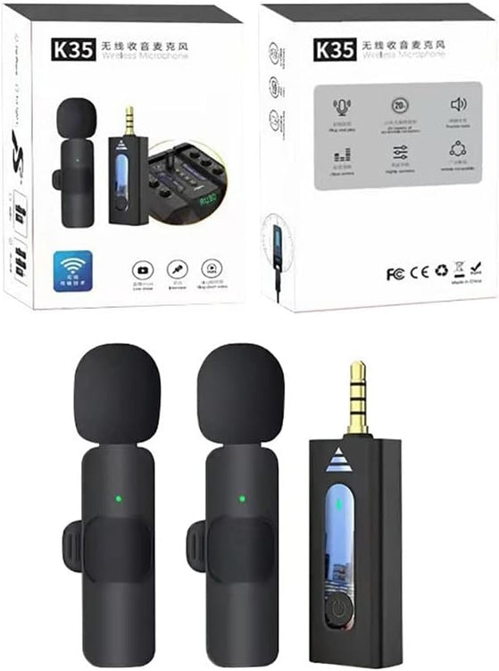 K35 2in1 Dual Wireless Lavalier Microphone | Intelligent Noise Reduction for