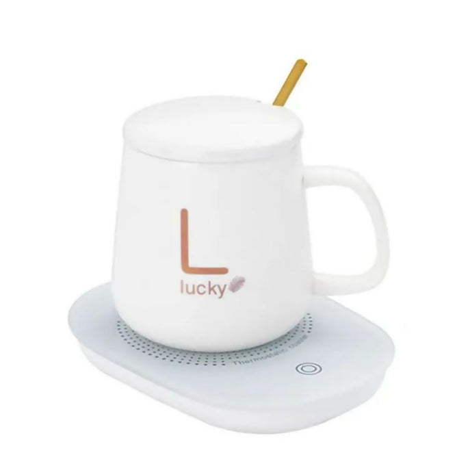 Lucky Portable Coffee Cup Warmer Heater Set Heat Heating Cup Pad Ceramics Mug Thermostatic Electric Coaster 55 Mug Mat Office Tea Coffee Milk Heater With Cup Spoon(Gift Box Package