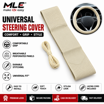 Steering Cover For Car - Universal Stitch-On Steering Wheel Cover - Soft PU Leather, Perforated Grip, Beige Color, Easy Installation Kit Included