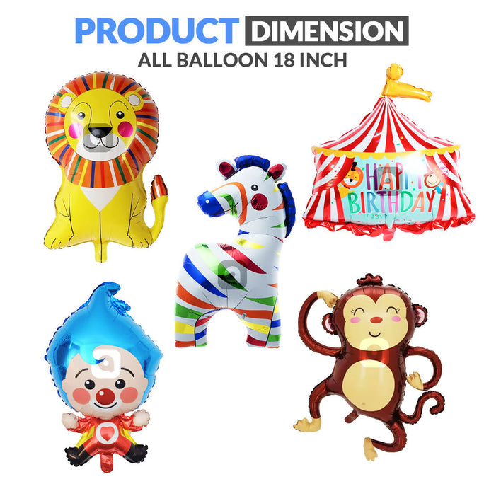 5 Pcs Circus Theme Foil Balloon Set – Kids Birthday Party Decoration