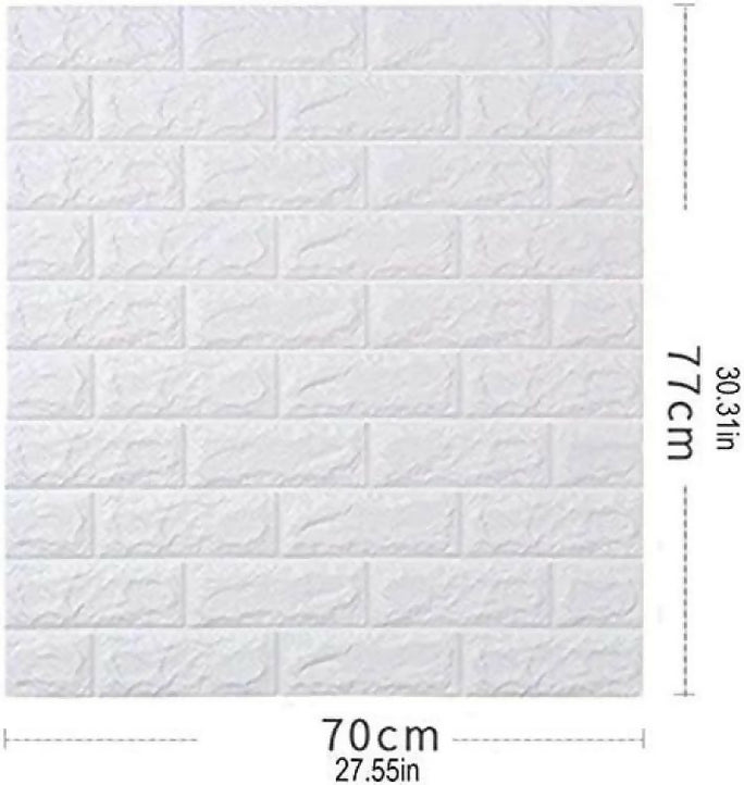 3D Brick Wall Stickers, Self Adhesive Wallpaper Foam Sheet, PE Foam High Quality Brick Wallpaper, Sofa Background Wall Décor, Peel And Stick 3D Art Wall Brick Room Panels For TV Walls – White – 70*77cm