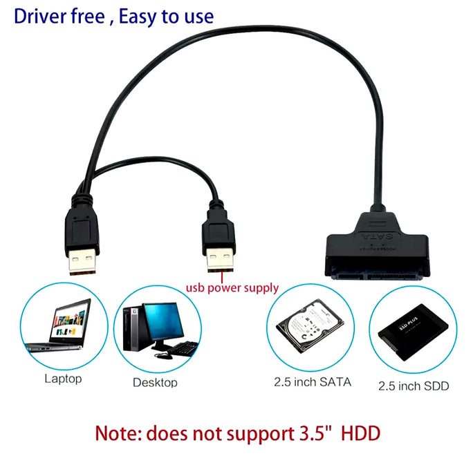 Best USB 2.0 SATA 7+15pin to USB 2.0 Adapter Cable for 2.5 HDD SSD Laptop Hard