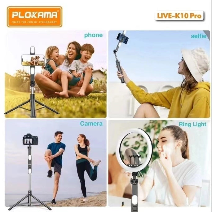 Live K10 PRO 6.5 Feet / 200CM Tripod Stand Selfie Stick Two Lights Chargeable